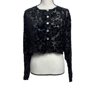 Queen Anne’s Lace By Eileen West Black Silk Velvet Sheer Floral S Dead Stock